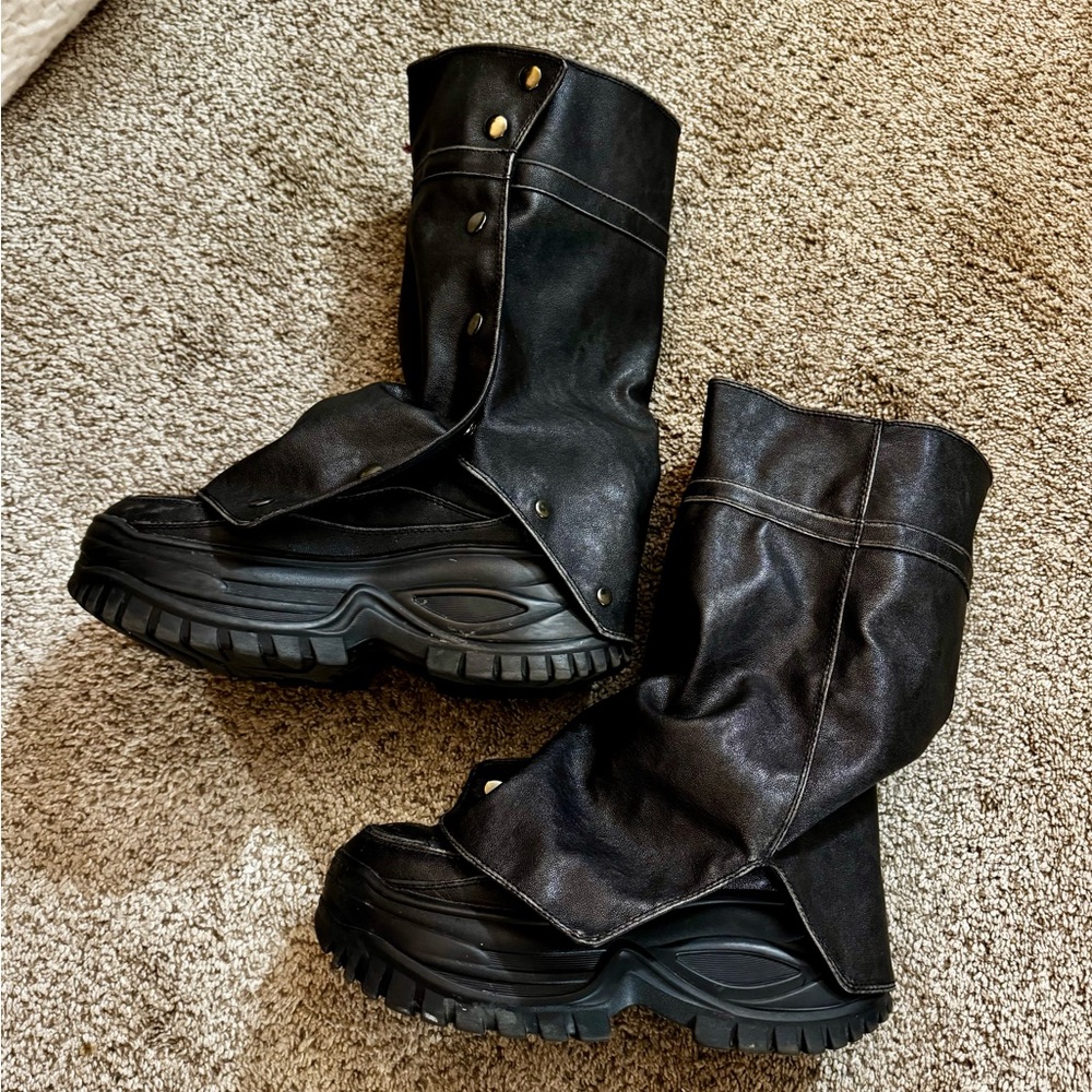Bershka Leather Platform Boots w/ removable Gaitors